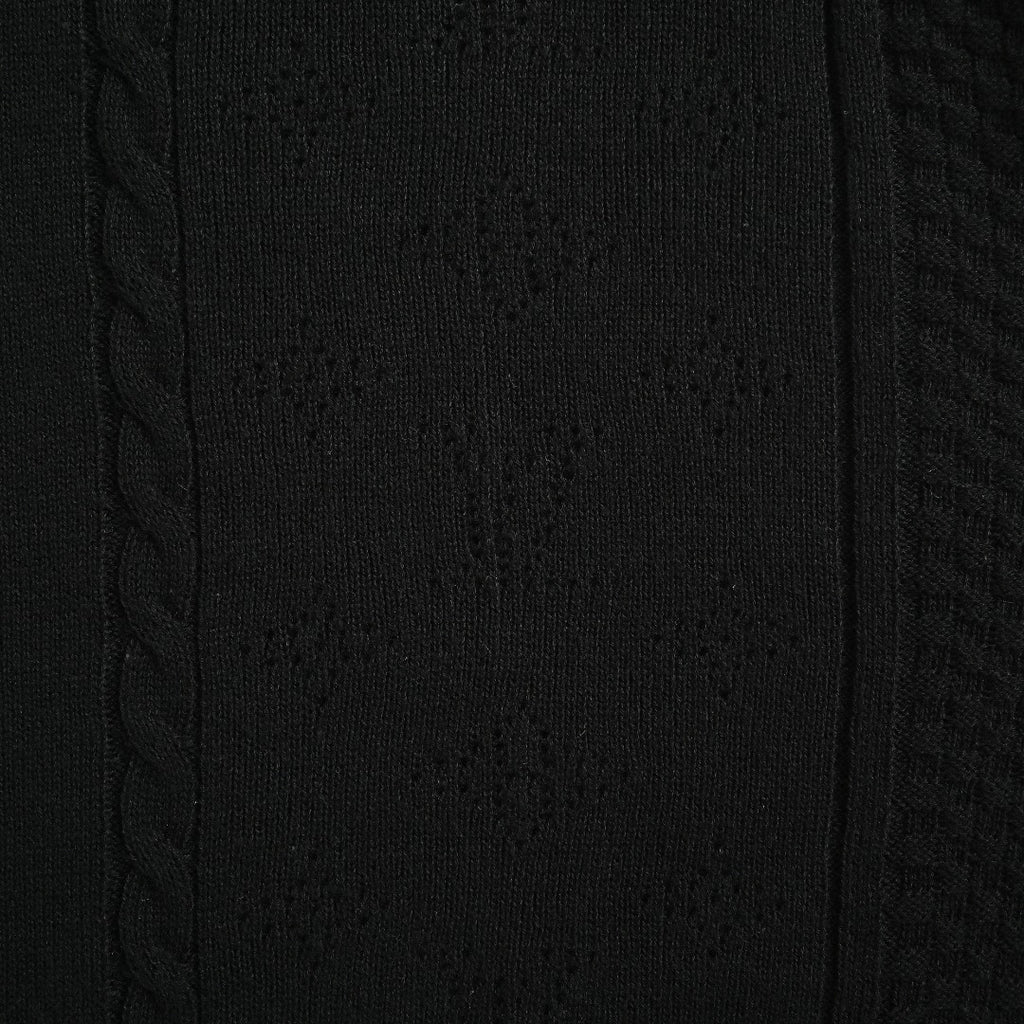 Louis Vuitton LV Hem Triple-Flower Jacquard Mesh Crew-Neck Knit Sweater Black