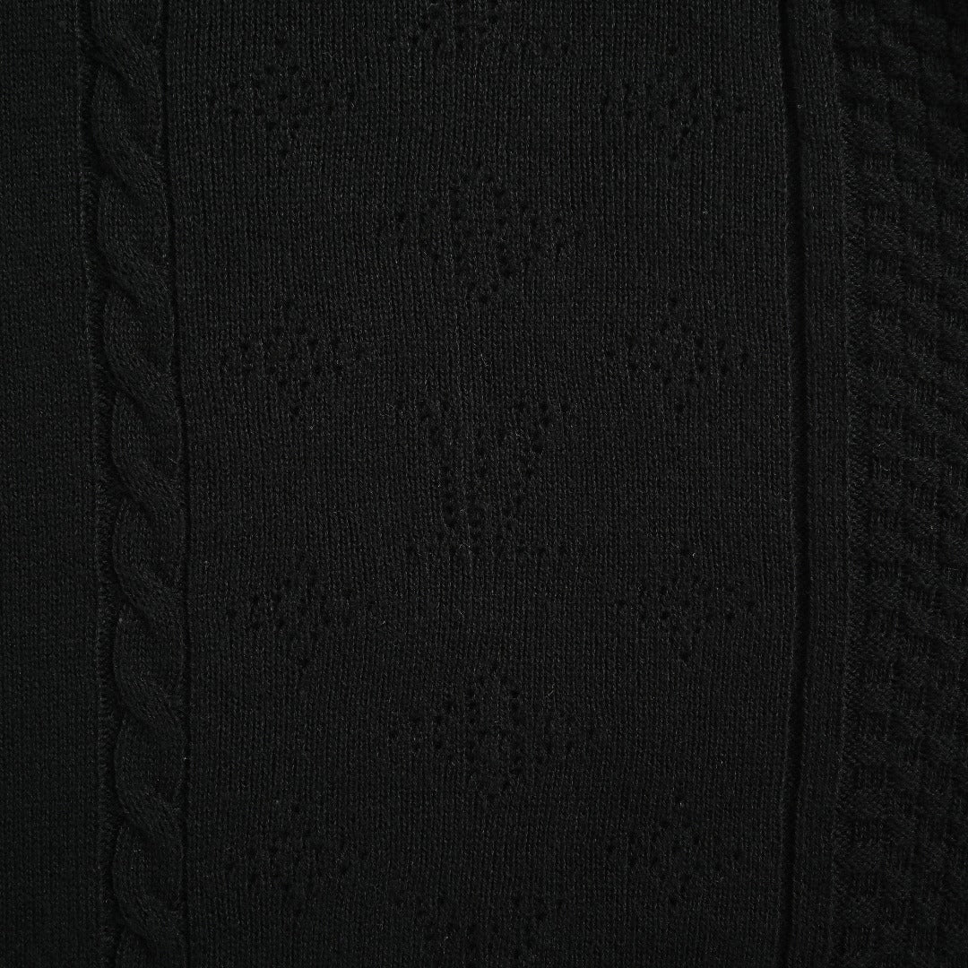 Louis Vuitton LV Hem Triple-Flower Jacquard Mesh Crew-Neck Knit Sweater Black