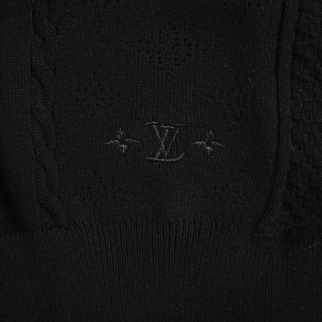 Louis Vuitton LV Hem Triple-Flower Jacquard Mesh Crew-Neck Knit Sweater Black