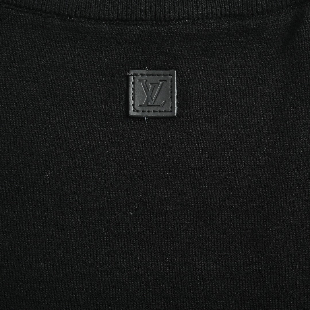 Louis Vuitton LV Hem Triple-Flower Jacquard Mesh Crew-Neck Knit Sweater Black