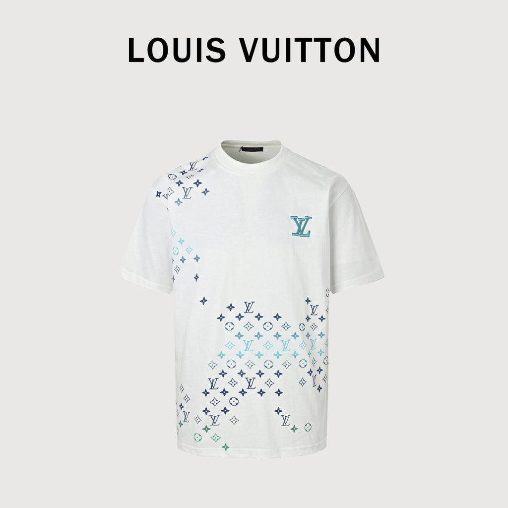 Louis Vuitton LV Gradient Monogram Embroidered Mirrored-Script Short-Sleeve T-Shirt White