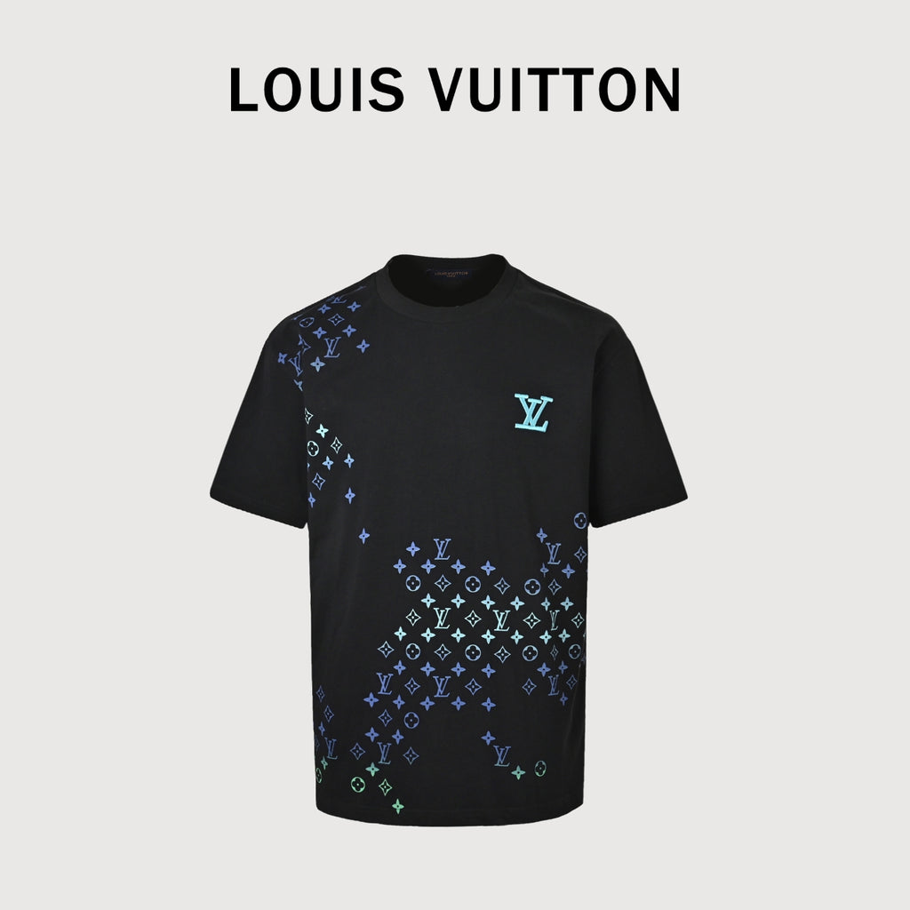 Louis Vuitton LV Gradient Monogram Embroidered Mirrored-Script Short-Sleeve T-Shirt Black