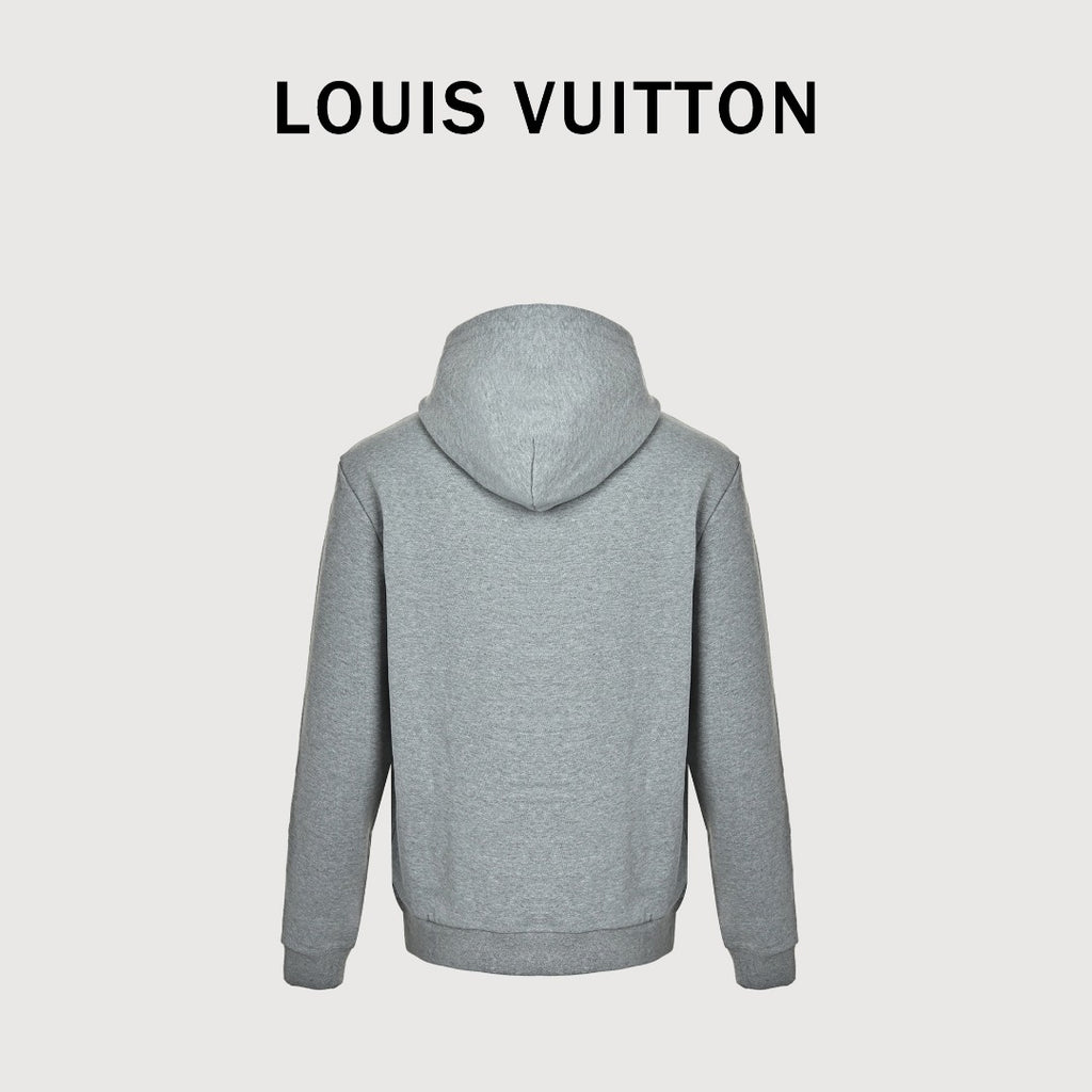 Louis Vuitton LV Sketch Embroidered Zip-Front Hooded Sweatshirt Grey