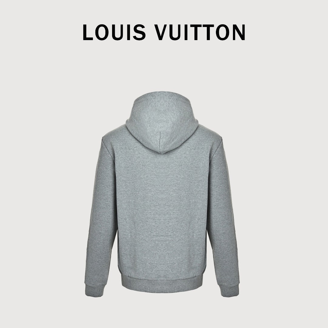 Louis Vuitton LV Sketch Embroidered Zip-Front Hooded Sweatshirt Grey