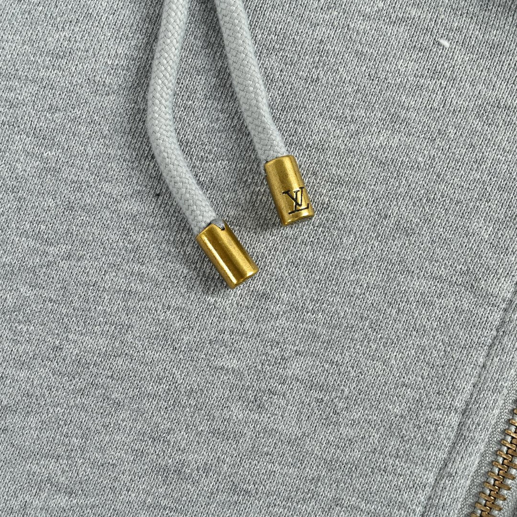 Louis Vuitton LV Sketch Embroidered Zip-Front Hooded Sweatshirt Grey