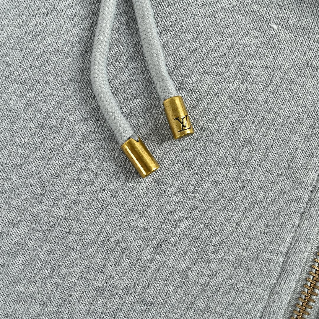 Louis Vuitton LV Sketch Embroidered Zip-Front Hooded Sweatshirt Grey