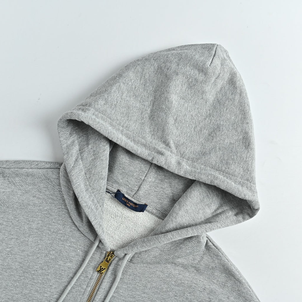 Louis Vuitton LV Sketch Embroidered Zip-Front Hooded Sweatshirt Grey
