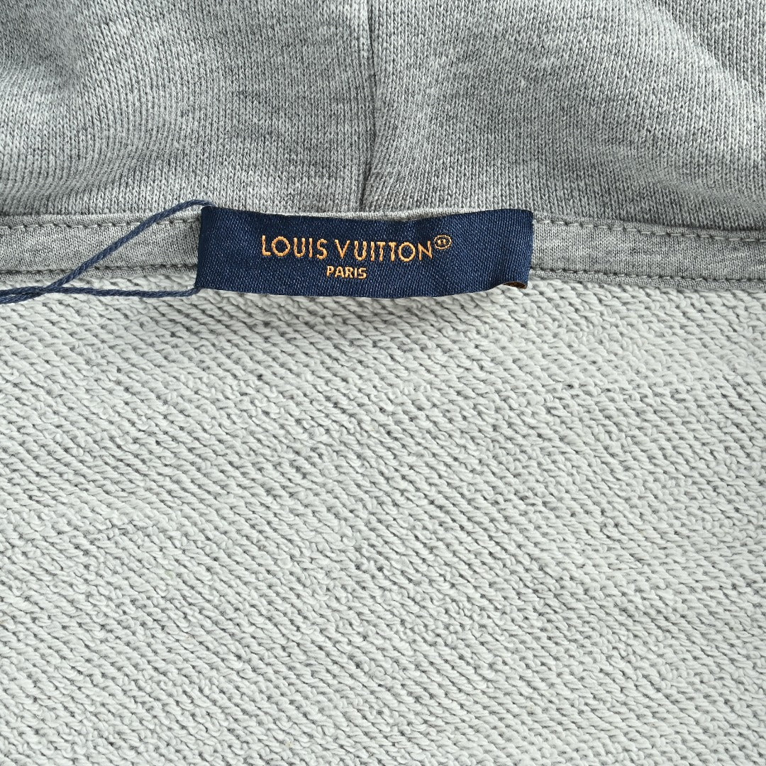 Louis Vuitton LV Sketch Embroidered Zip-Front Hooded Sweatshirt Grey