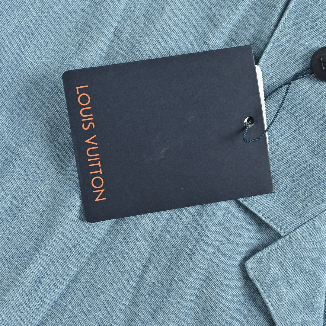 Louis Vuitton LV Front-and-Back Embroidered Chambray Short-Sleeve Shirt Light Blue