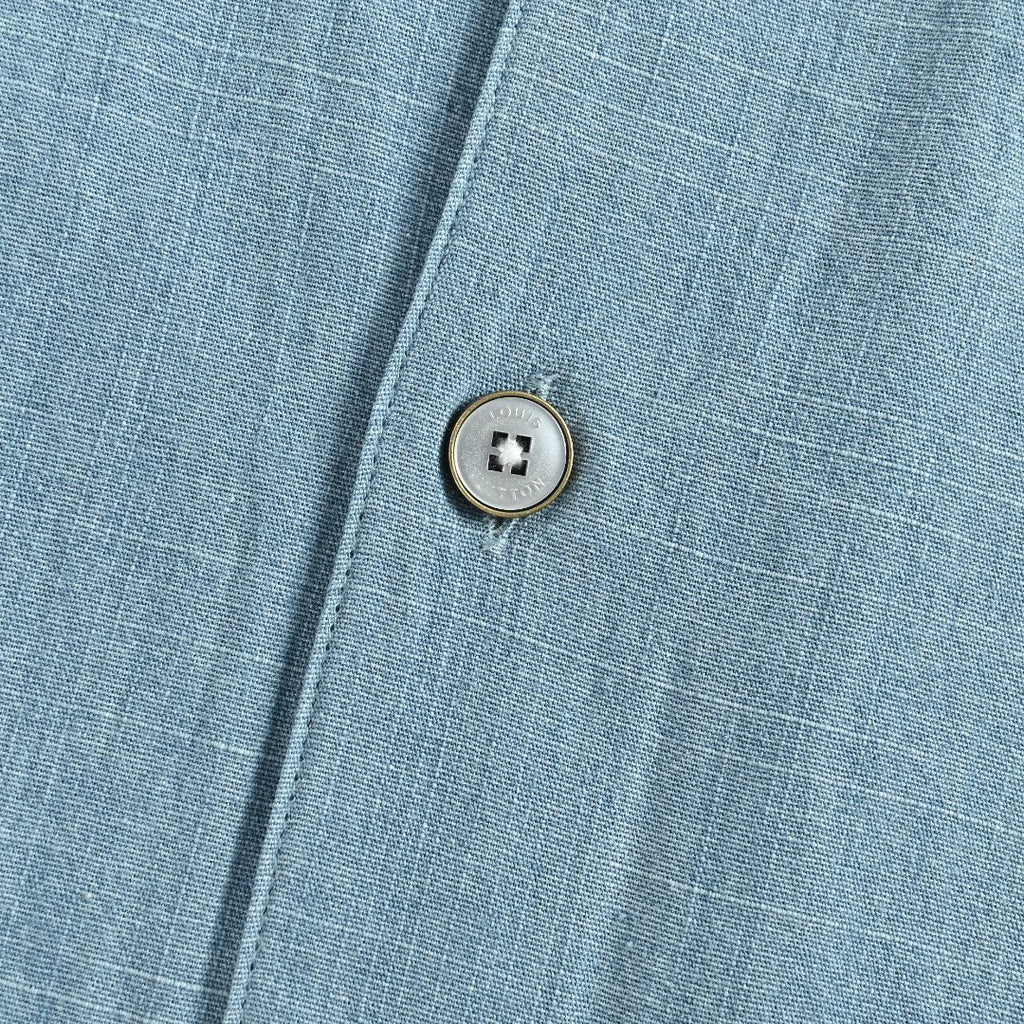 Louis Vuitton LV Front-and-Back Embroidered Chambray Short-Sleeve Shirt Light Blue