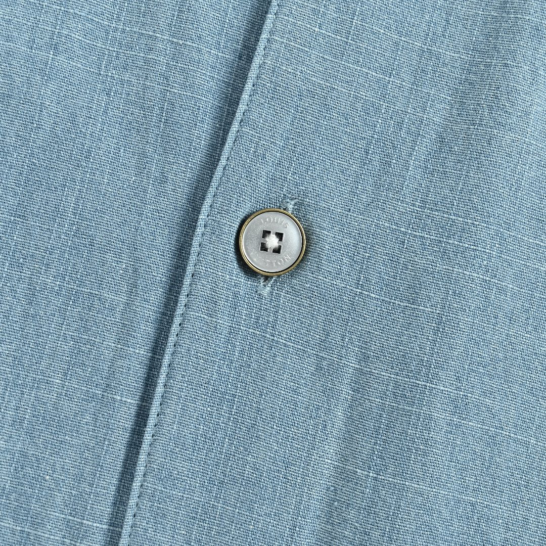 Louis Vuitton LV Front-and-Back Embroidered Chambray Short-Sleeve Shirt Light Blue