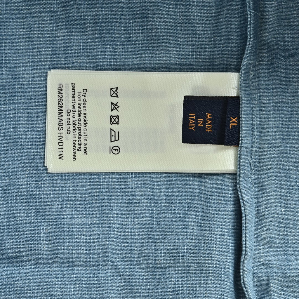 Louis Vuitton LV Front-and-Back Embroidered Chambray Short-Sleeve Shirt Light Blue