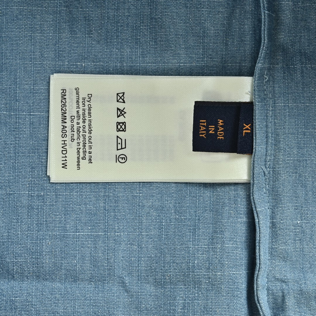 Louis Vuitton LV Front-and-Back Embroidered Chambray Short-Sleeve Shirt Light Blue