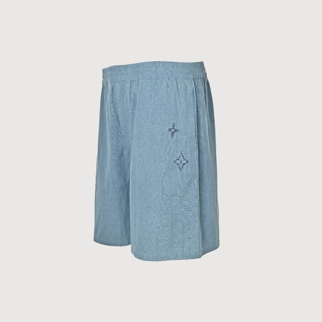 Louis Vuitton LV Front-and-Back Embroidered Chambray Shorts Light Blue