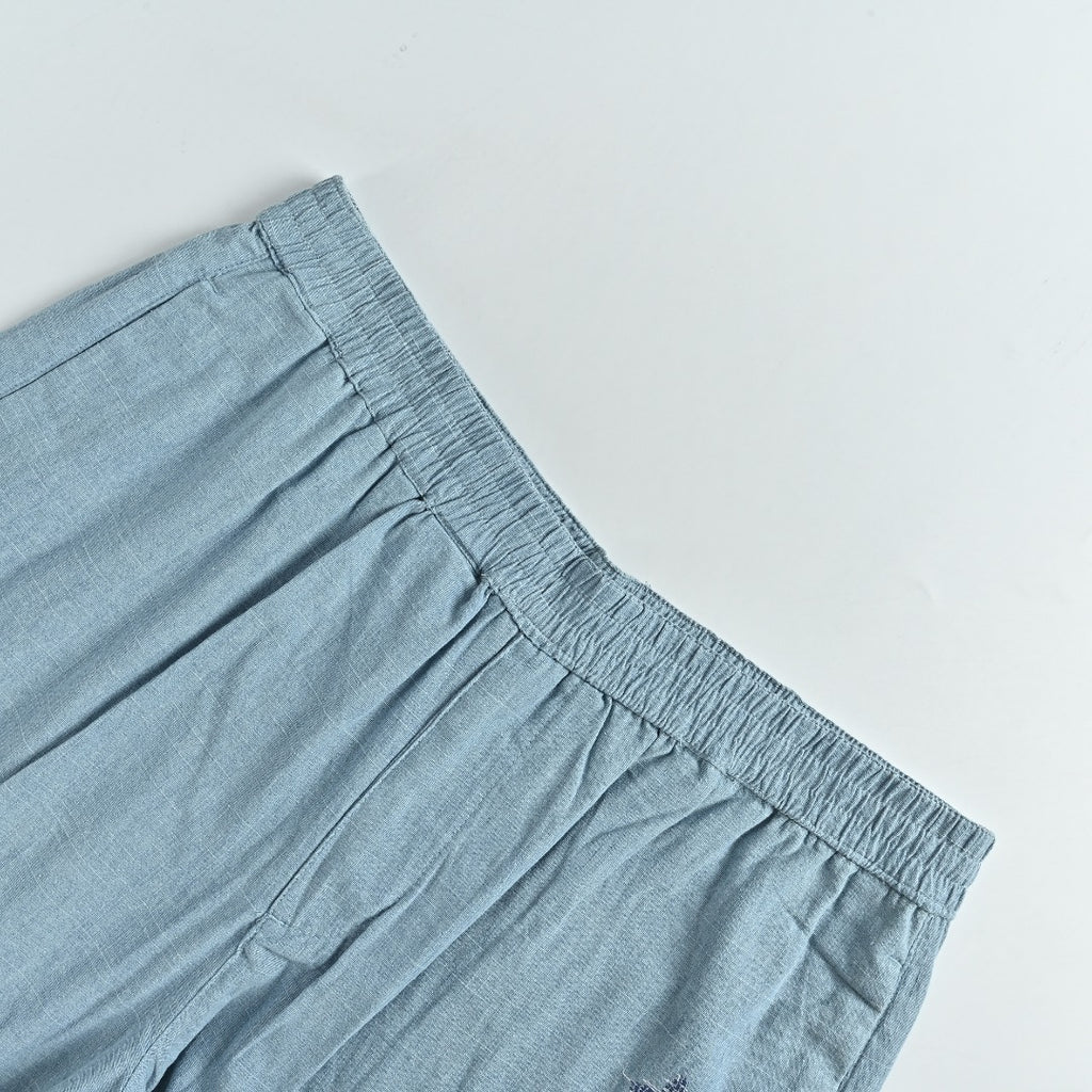 Louis Vuitton LV Front-and-Back Embroidered Chambray Shorts Light Blue