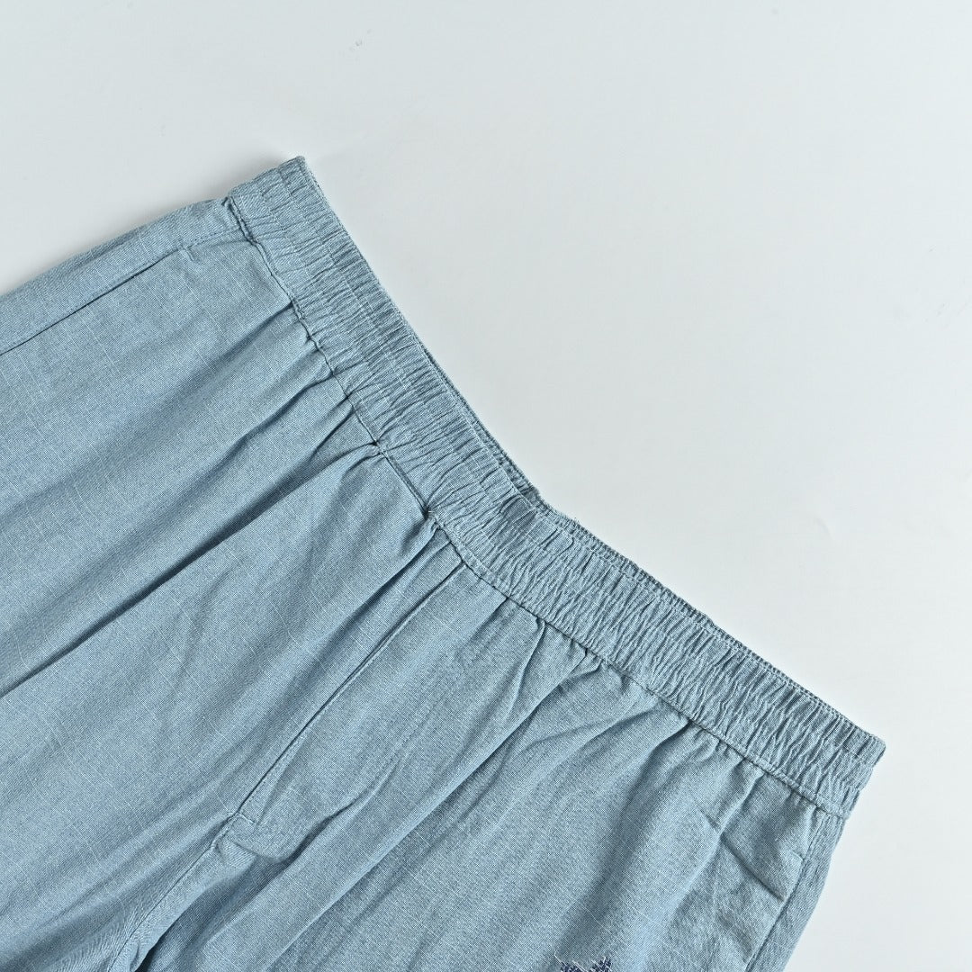Louis Vuitton LV Front-and-Back Embroidered Chambray Shorts Light Blue