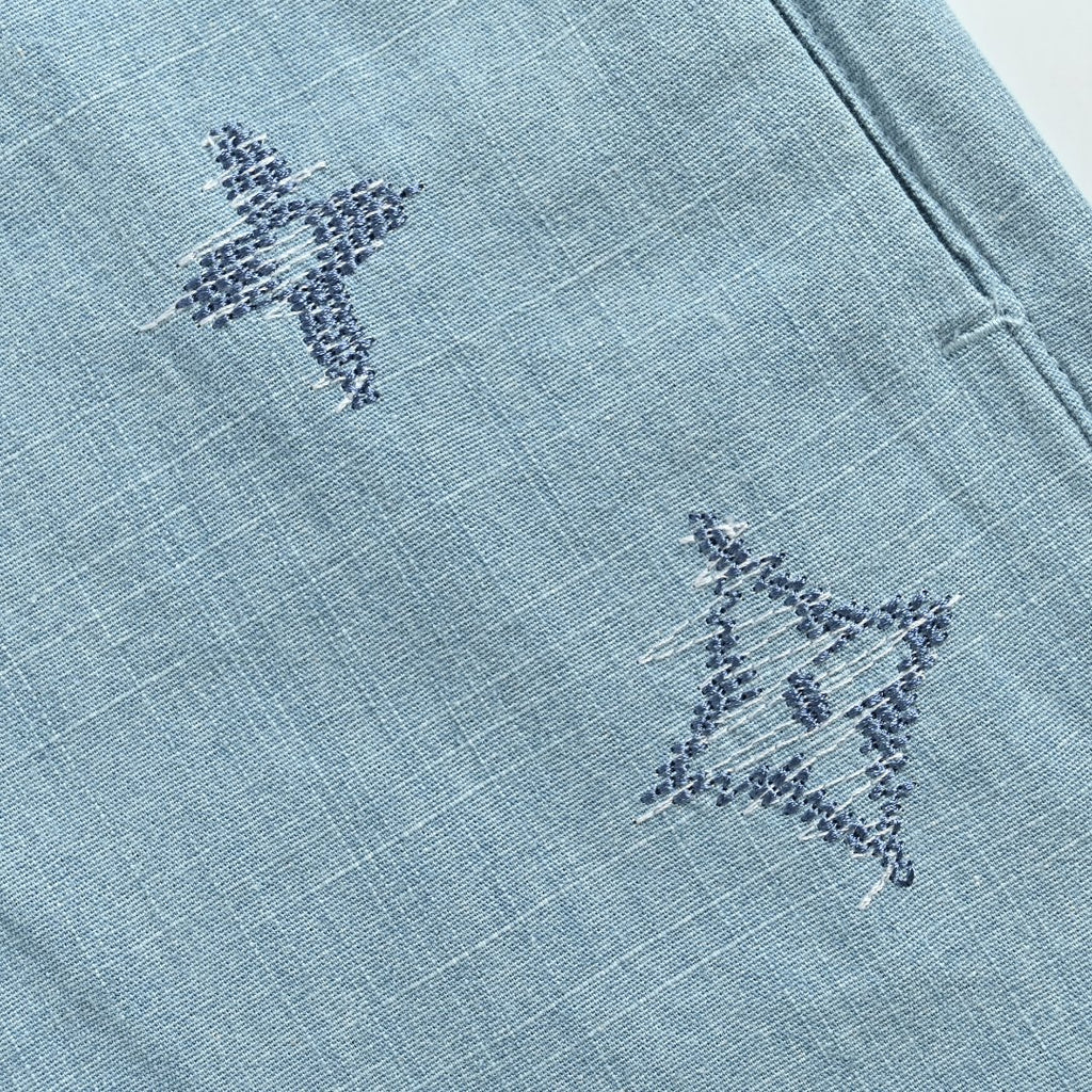Louis Vuitton LV Front-and-Back Embroidered Chambray Shorts Light Blue