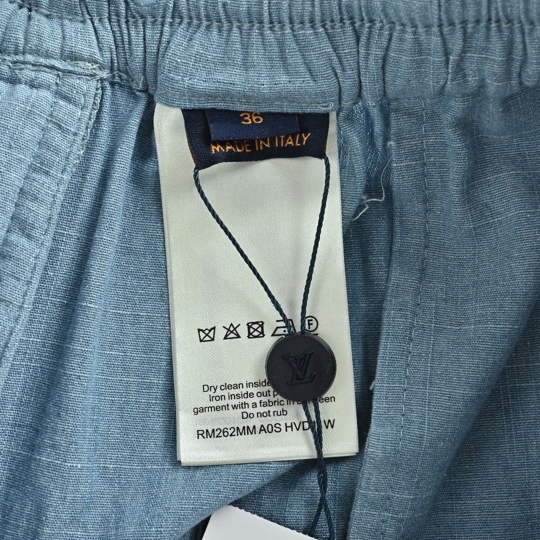 Louis Vuitton LV Front-and-Back Embroidered Chambray Shorts Light Blue