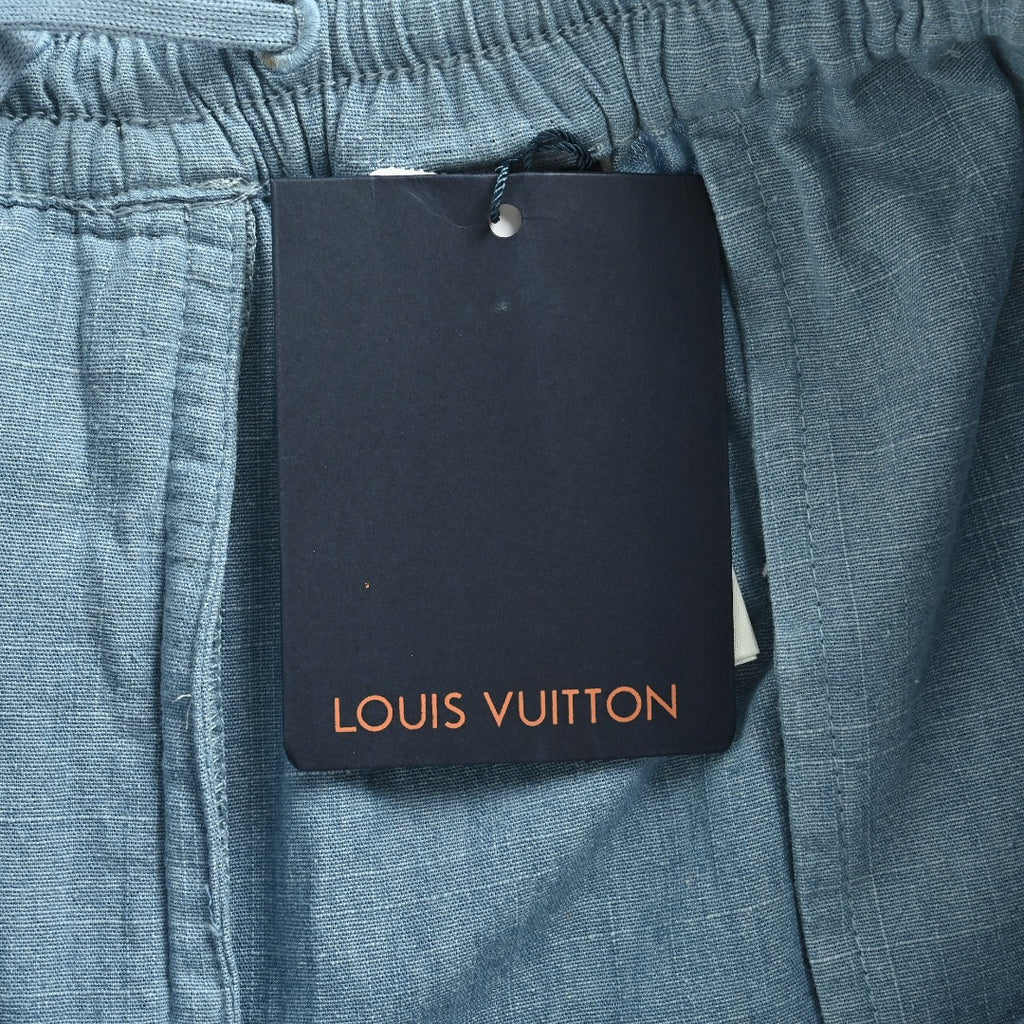 Louis Vuitton LV Front-and-Back Embroidered Chambray Shorts Light Blue