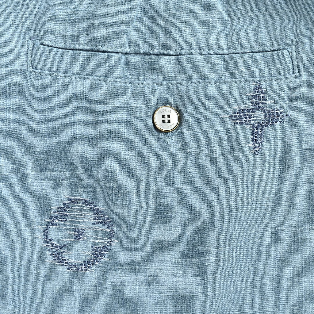 Louis Vuitton LV Front-and-Back Embroidered Chambray Shorts Light Blue