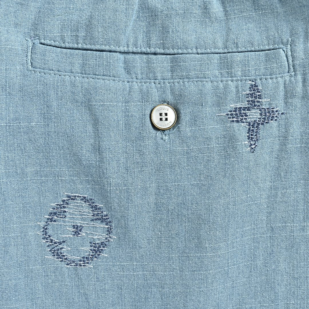 Louis Vuitton LV Front-and-Back Embroidered Chambray Shorts Light Blue