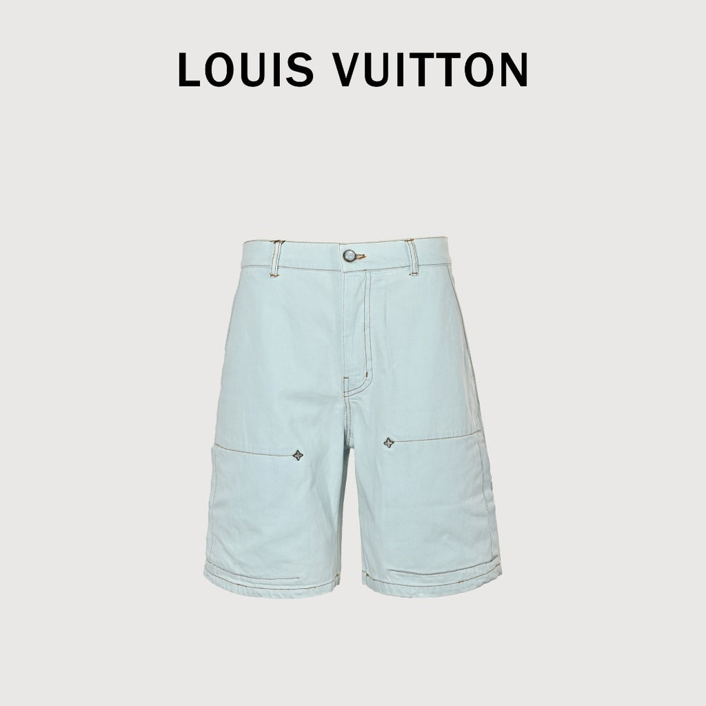 Louis Vuitton 26SS Blooming Floral Series Embroidered Denim Shorts Ice Blue