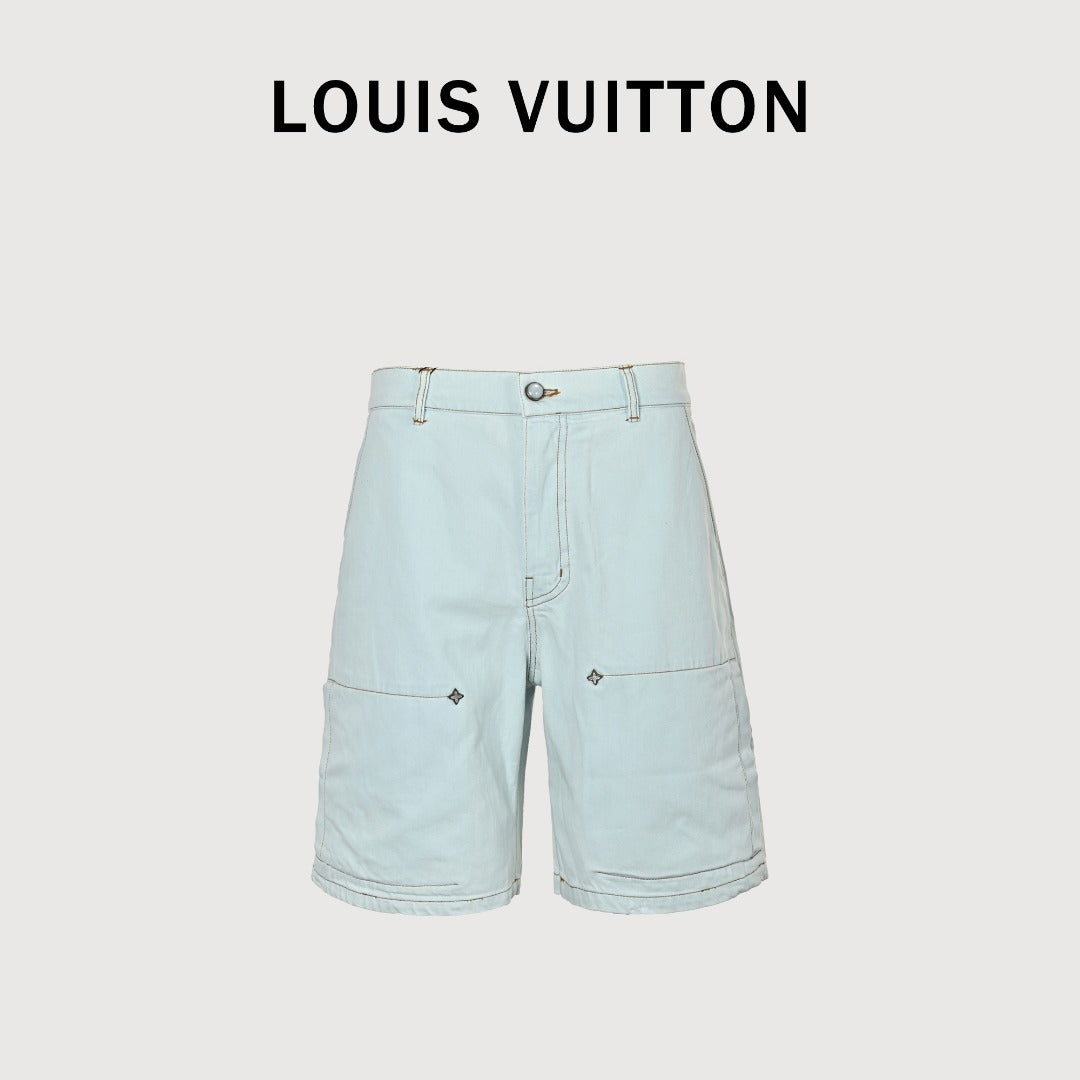 Louis Vuitton 26SS Blooming Floral Series Embroidered Denim Shorts Ice Blue