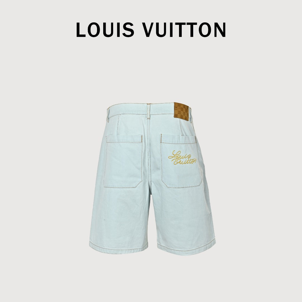 Louis Vuitton 26SS Blooming Floral Series Embroidered Denim Shorts Ice Blue