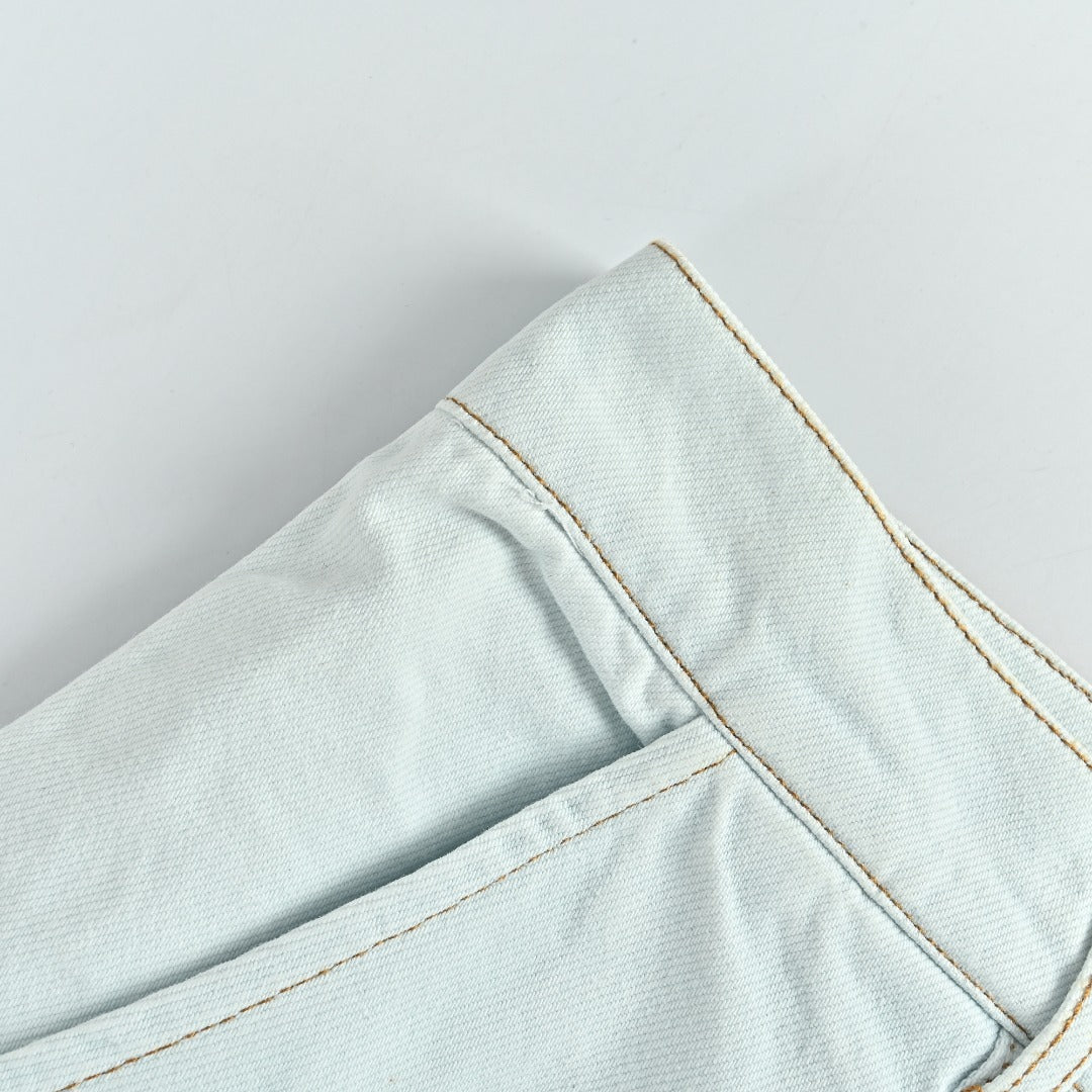 Louis Vuitton 26SS Blooming Floral Series Embroidered Denim Shorts Ice Blue