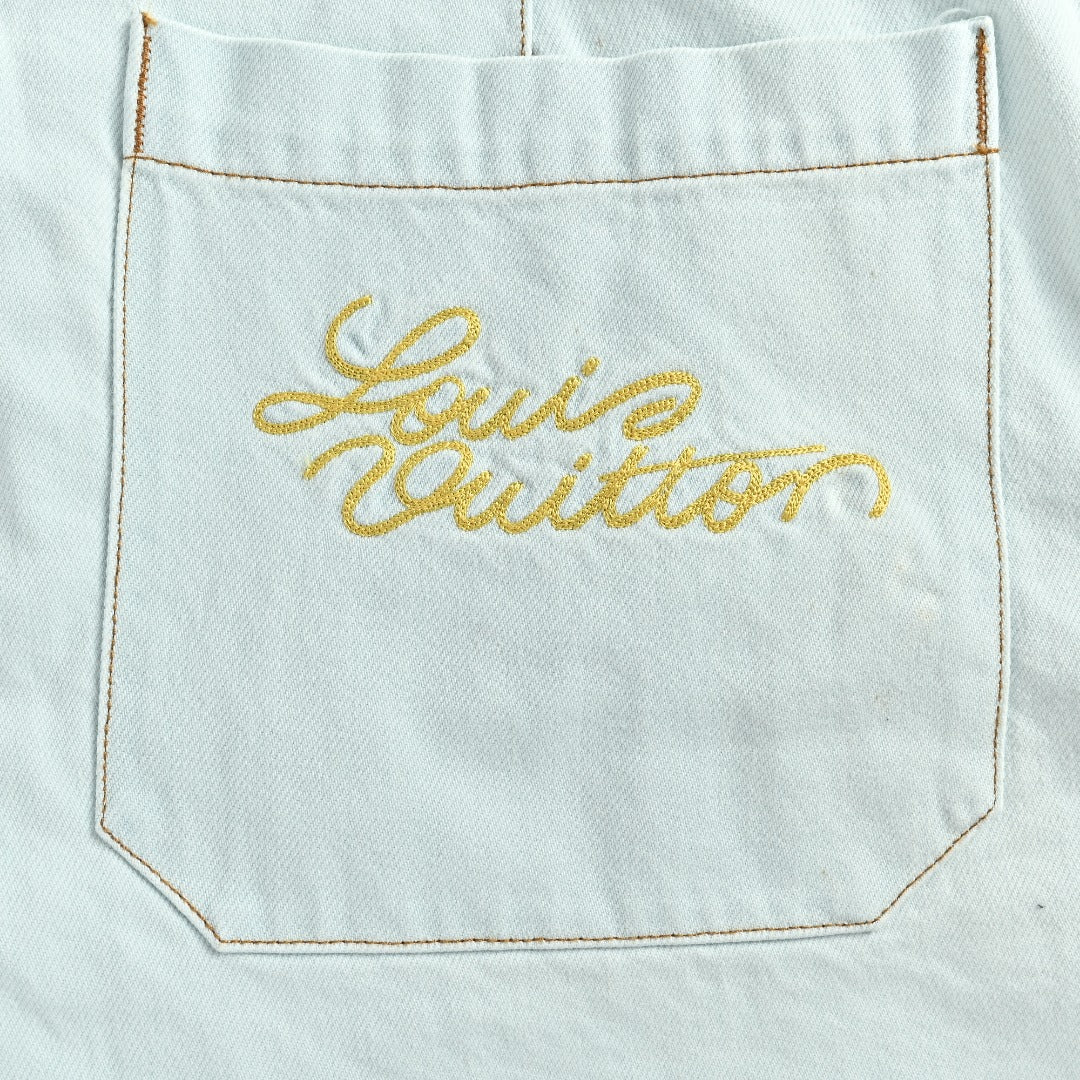 Louis Vuitton 26SS Blooming Floral Series Embroidered Denim Shorts Ice Blue