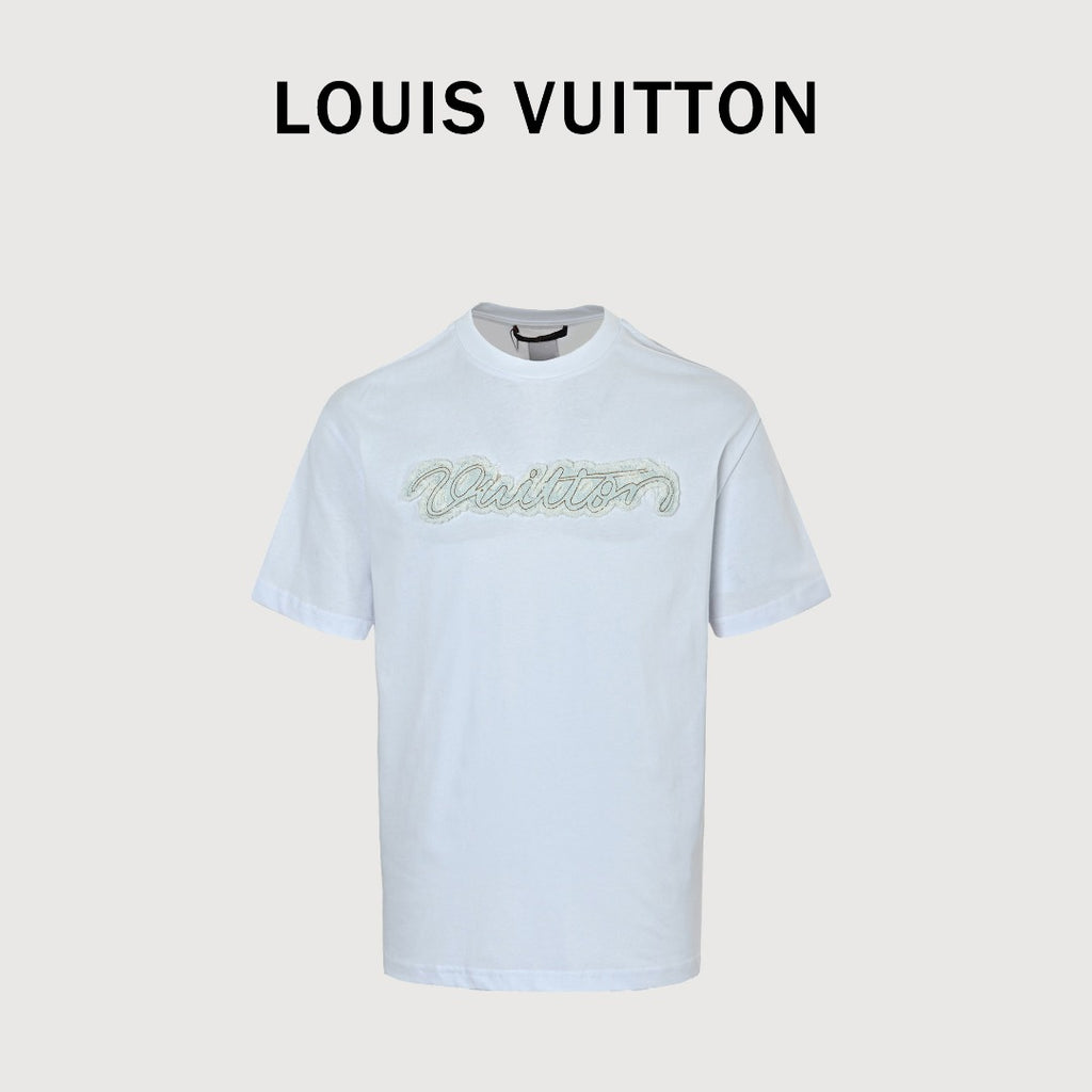 Louis Vuitton LV Denim-Fabric Letter Logo Short-Sleeve T-Shirt Ice Blue