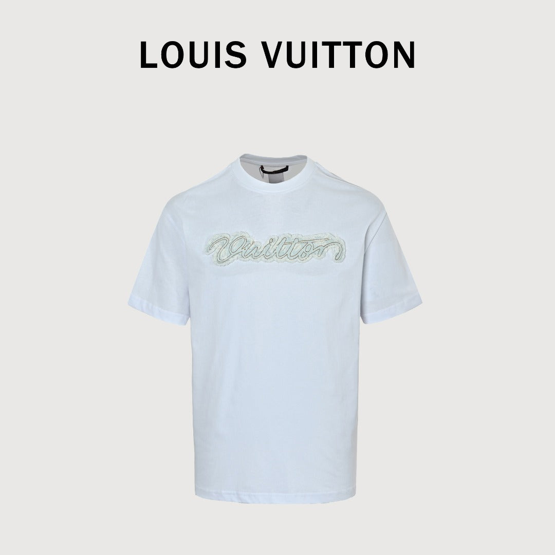 Louis Vuitton LV Denim-Fabric Letter Logo Short-Sleeve T-Shirt Ice Blue