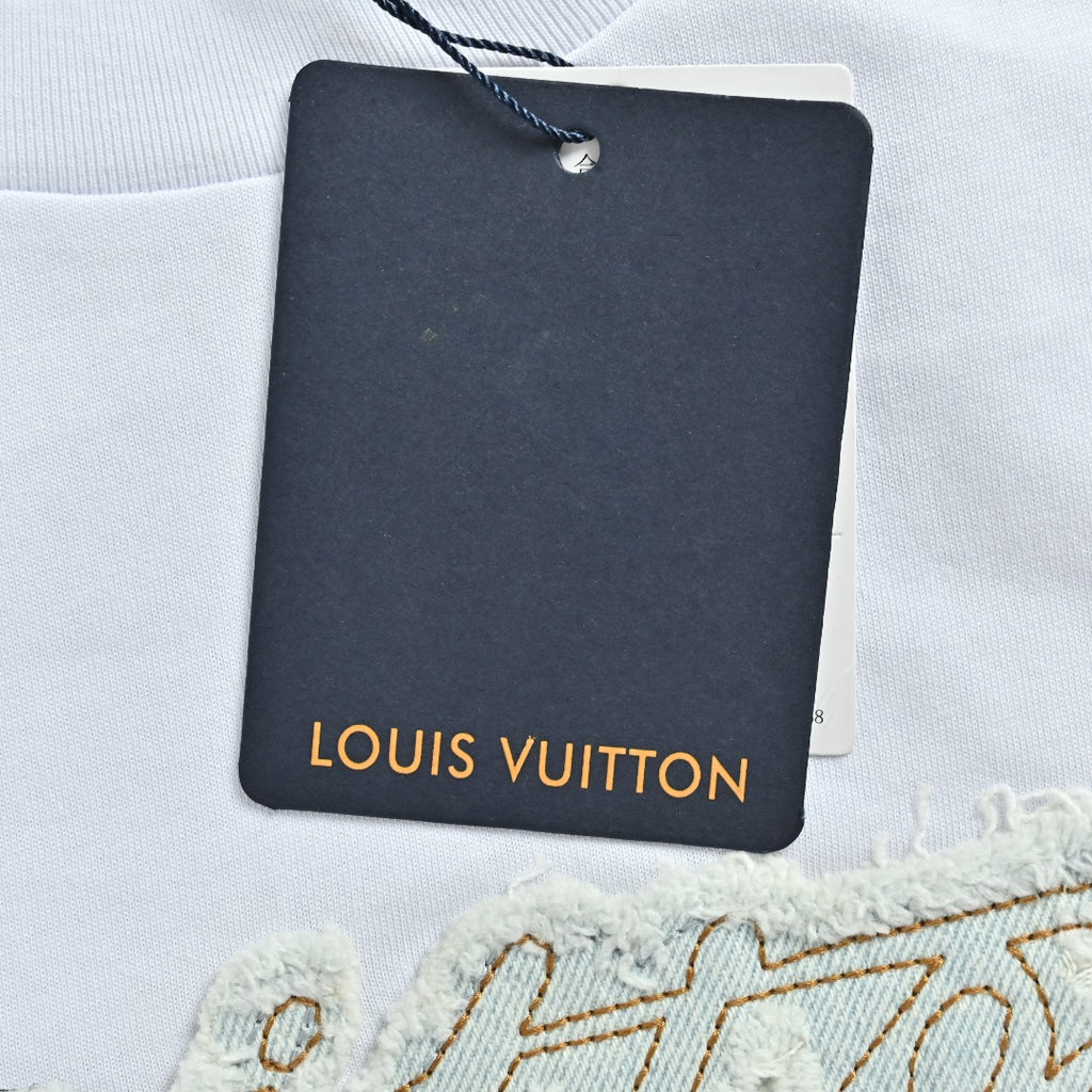 Louis Vuitton LV Denim-Fabric Letter Logo Short-Sleeve T-Shirt Ice Blue