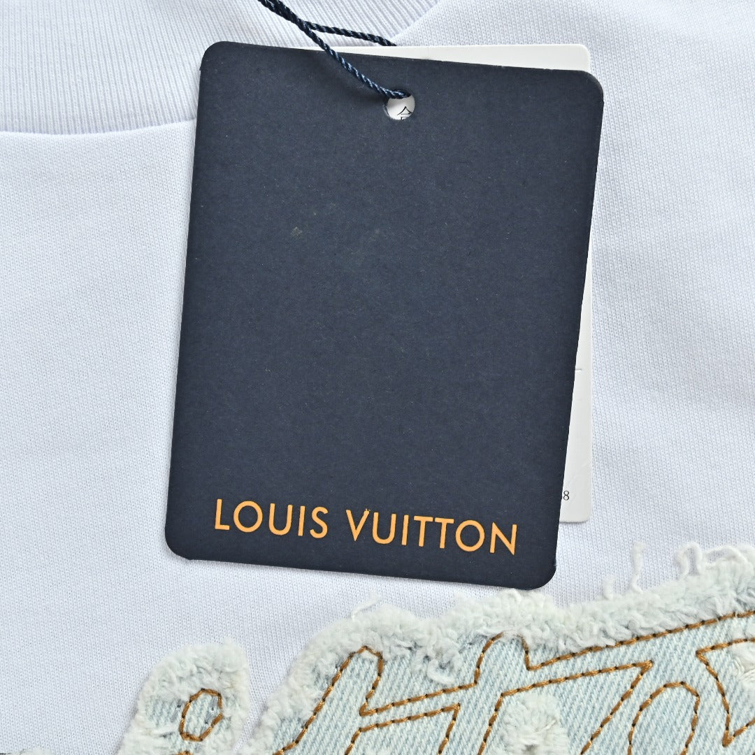 Louis Vuitton LV Denim-Fabric Letter Logo Short-Sleeve T-Shirt Ice Blue