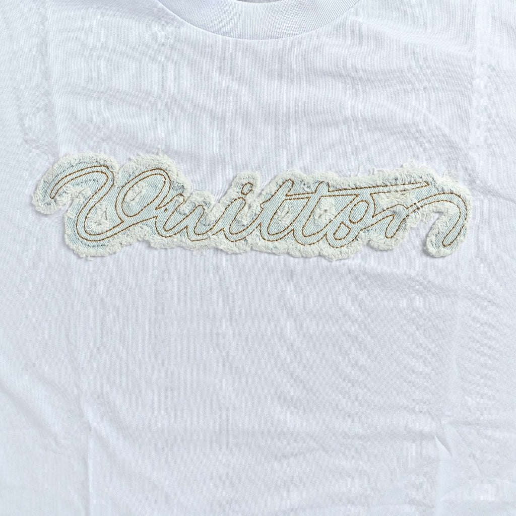 Louis Vuitton LV Denim-Fabric Letter Logo Short-Sleeve T-Shirt Ice Blue