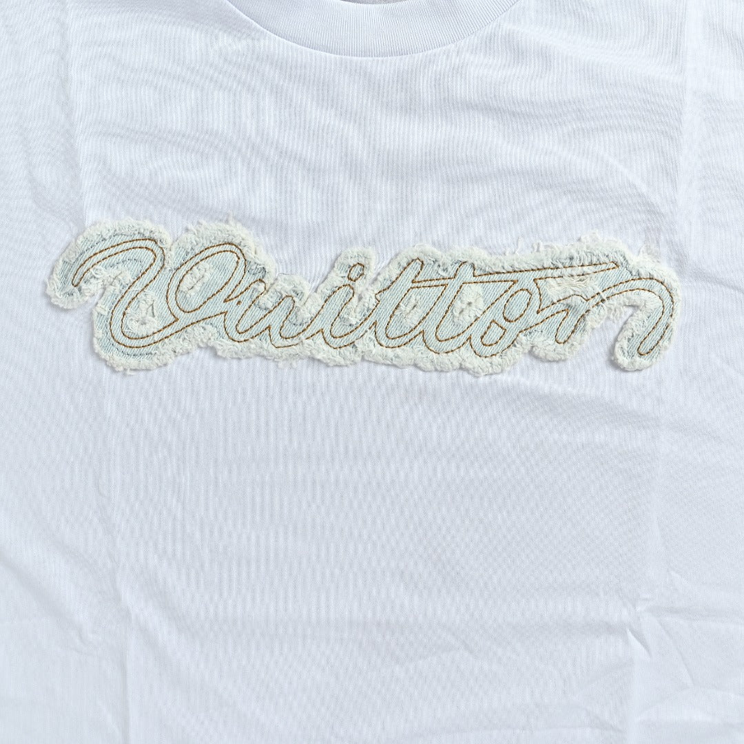 Louis Vuitton LV Denim-Fabric Letter Logo Short-Sleeve T-Shirt Ice Blue
