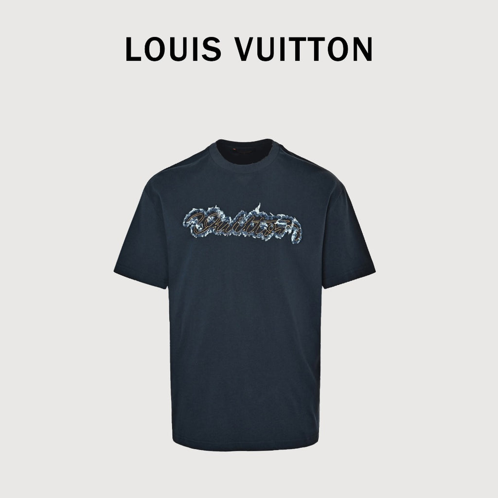Louis Vuitton LV Denim-Fabric Letter Logo Short-Sleeve T-Shirt Black