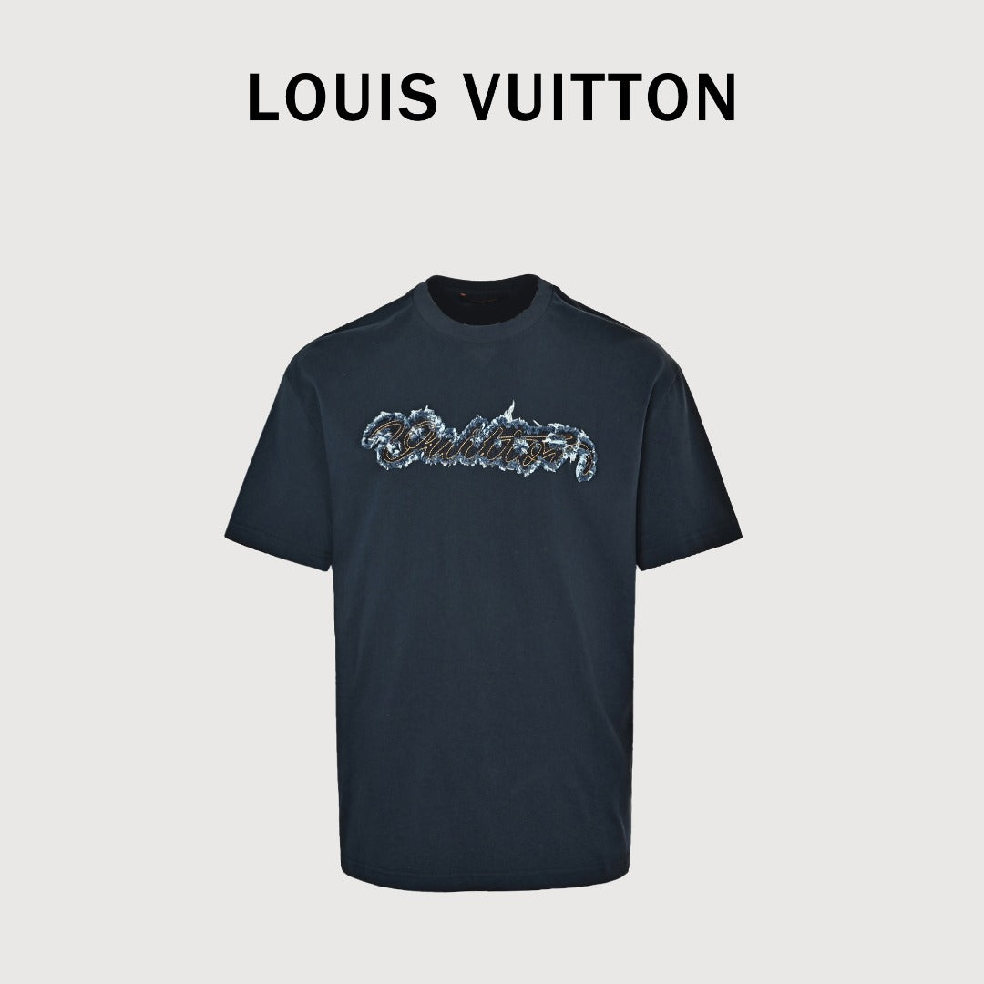 Louis Vuitton LV Denim-Fabric Letter Logo Short-Sleeve T-Shirt Black
