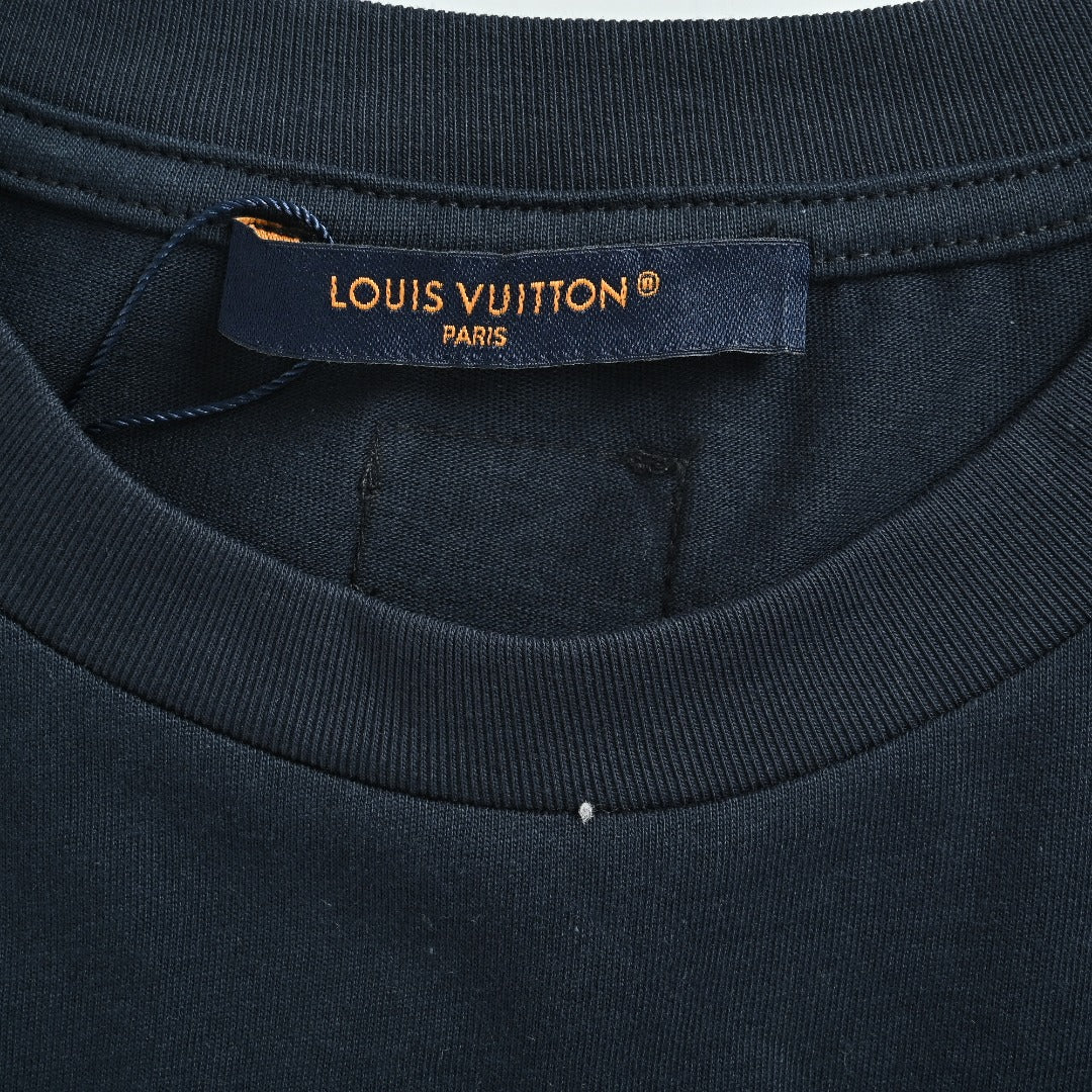Louis Vuitton LV Denim-Fabric Letter Logo Short-Sleeve T-Shirt Black