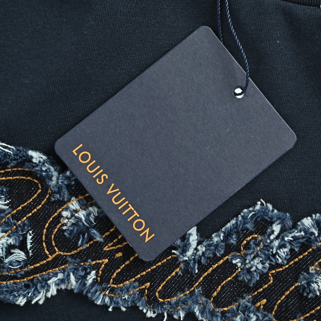 Louis Vuitton LV Denim-Fabric Letter Logo Short-Sleeve T-Shirt Black