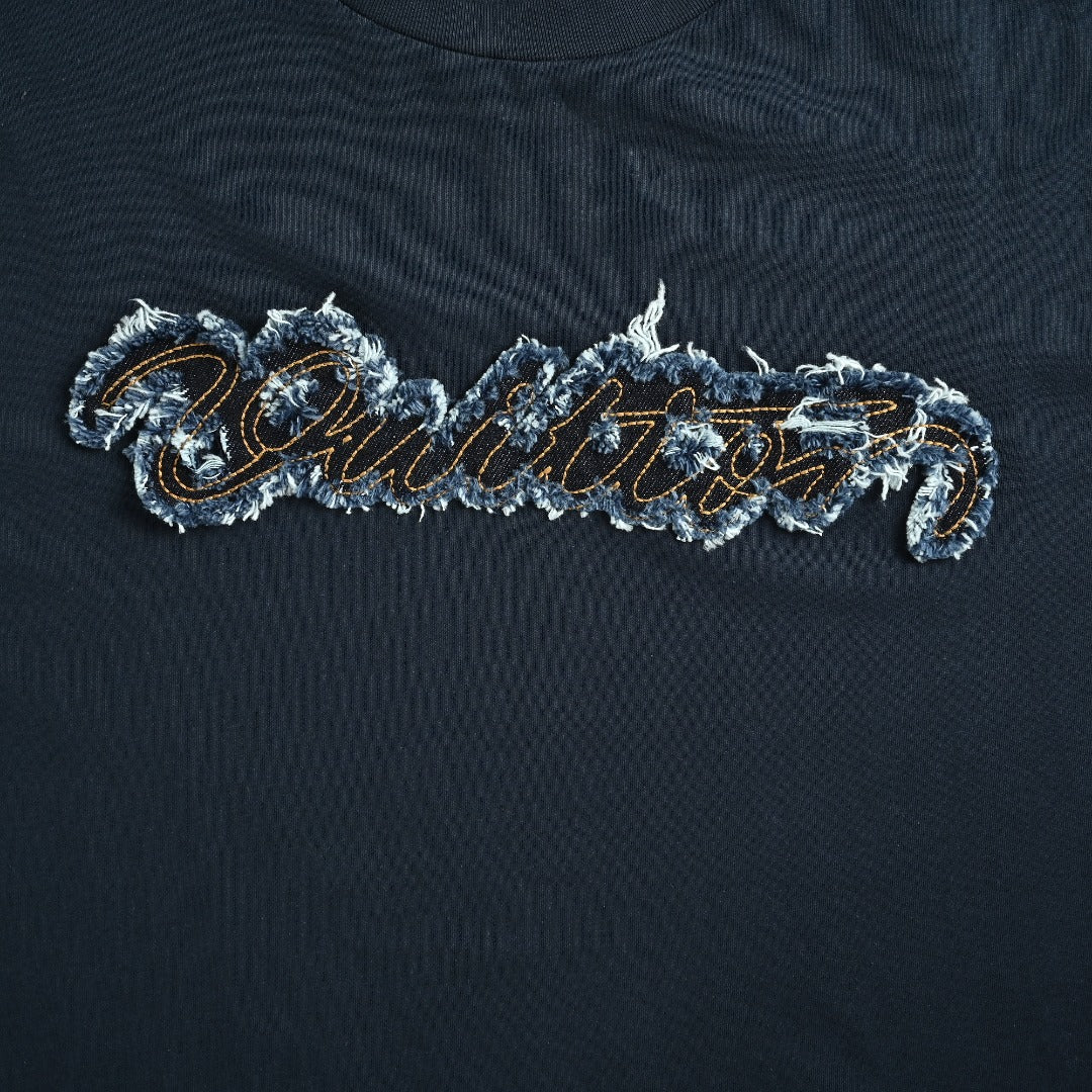 Louis Vuitton LV Denim-Fabric Letter Logo Short-Sleeve T-Shirt Black