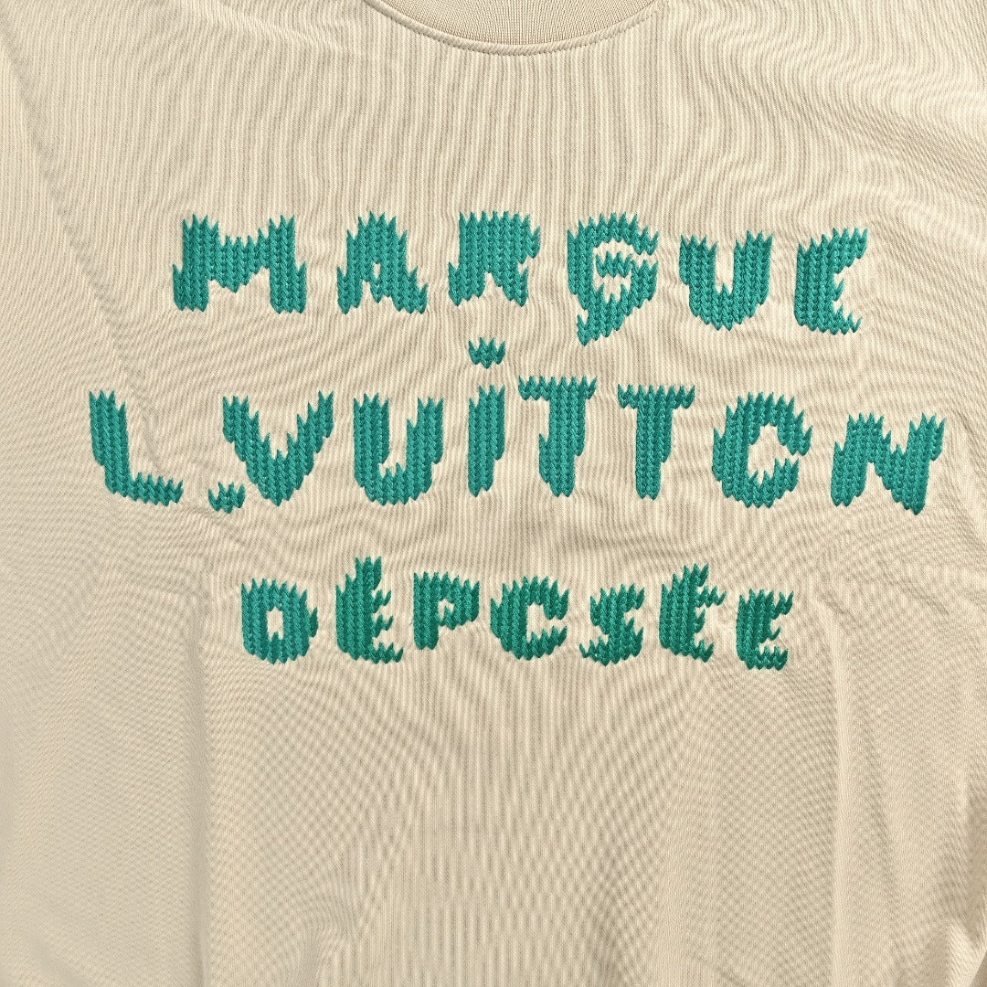 Louis Vuitton 26FW LV Marque Déposée Embroidered Crew-Neck Sweatshirt Cream