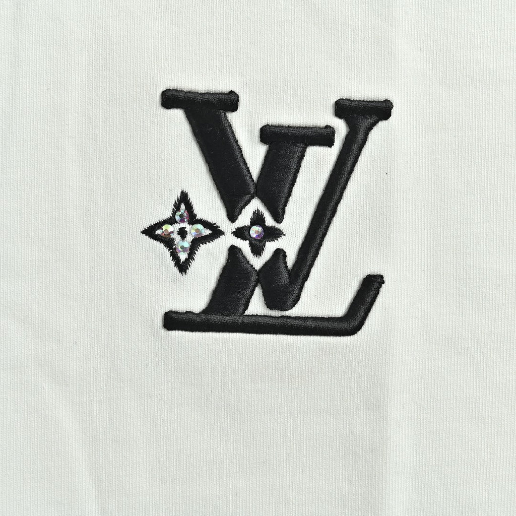 Louis Vuitton LV Star-Burst Mini Logo Embroidered Short-Sleeve T-Shirt White