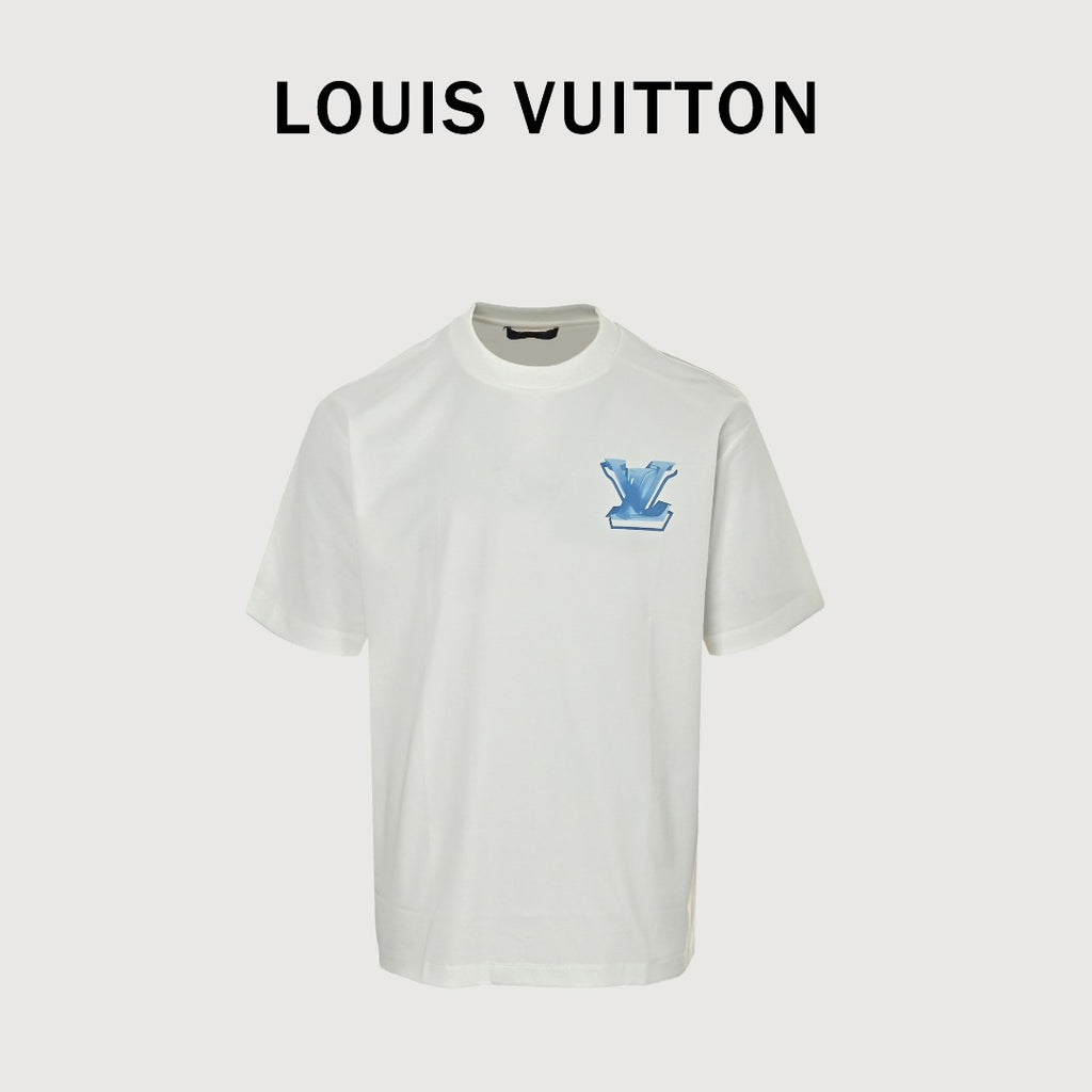 Louis Vuitton LV Ice-Blue Crystal 3D Monogram Short-Sleeve T-Shirt White