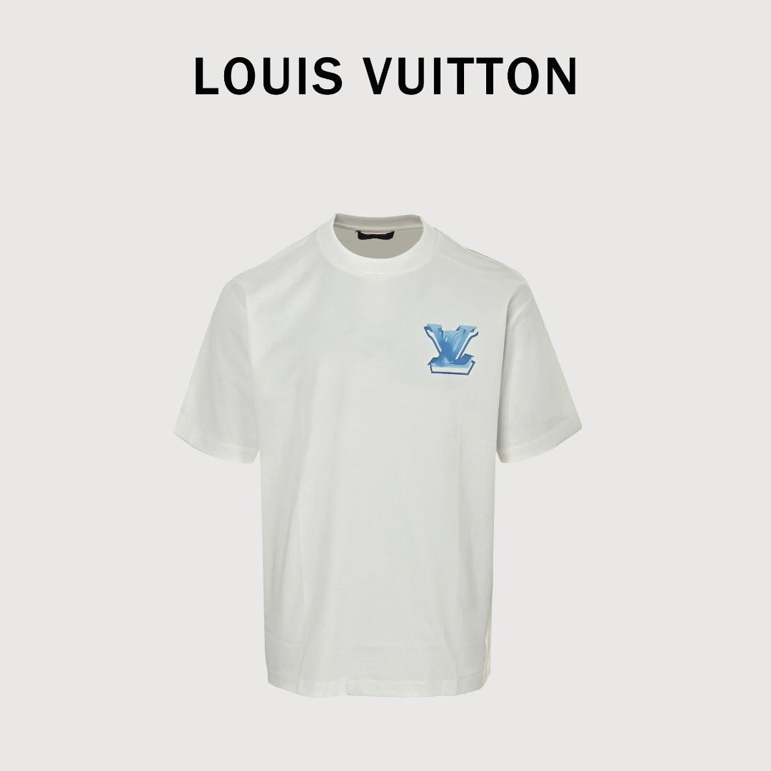 Louis Vuitton LV Ice-Blue Crystal 3D Monogram Short-Sleeve T-Shirt White