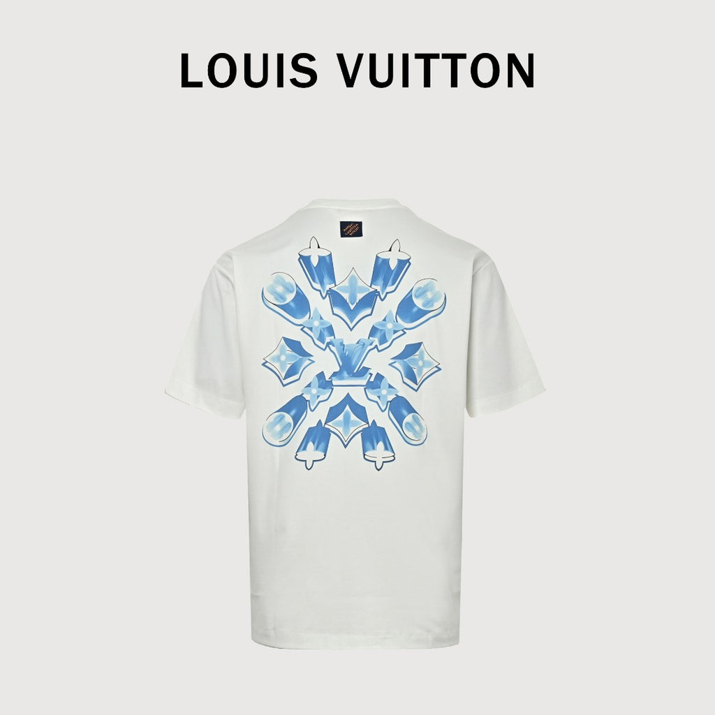 Louis Vuitton LV Ice-Blue Crystal 3D Monogram Short-Sleeve T-Shirt White