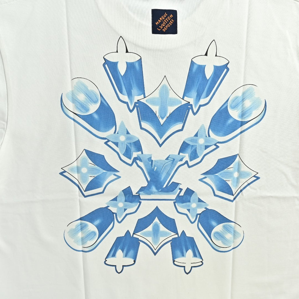 Louis Vuitton LV Ice-Blue Crystal 3D Monogram Short-Sleeve T-Shirt White