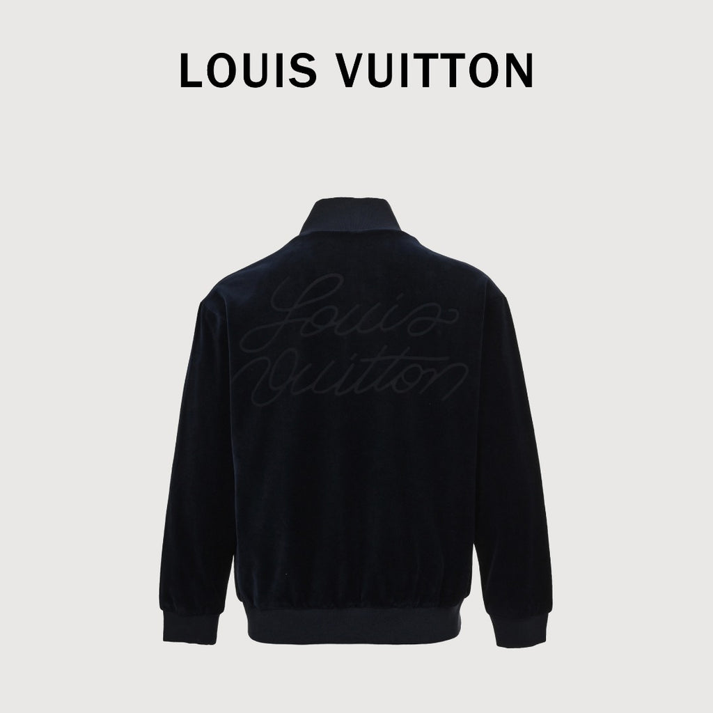 Louis Vuitton LV Leather Badge Velvet Track Jacket with Zip Pockets