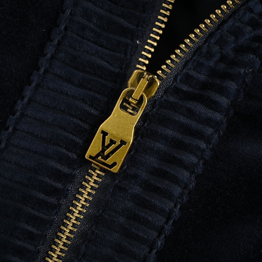 Louis Vuitton LV Leather Badge Velvet Track Jacket with Zip Pockets