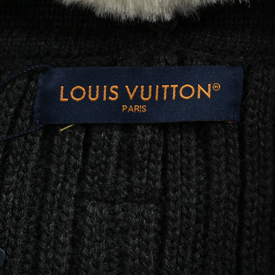 Louis Vuitton LV Shearling Collar Leather-Buckle Cashmere Wool Blend Drawstring Jacket